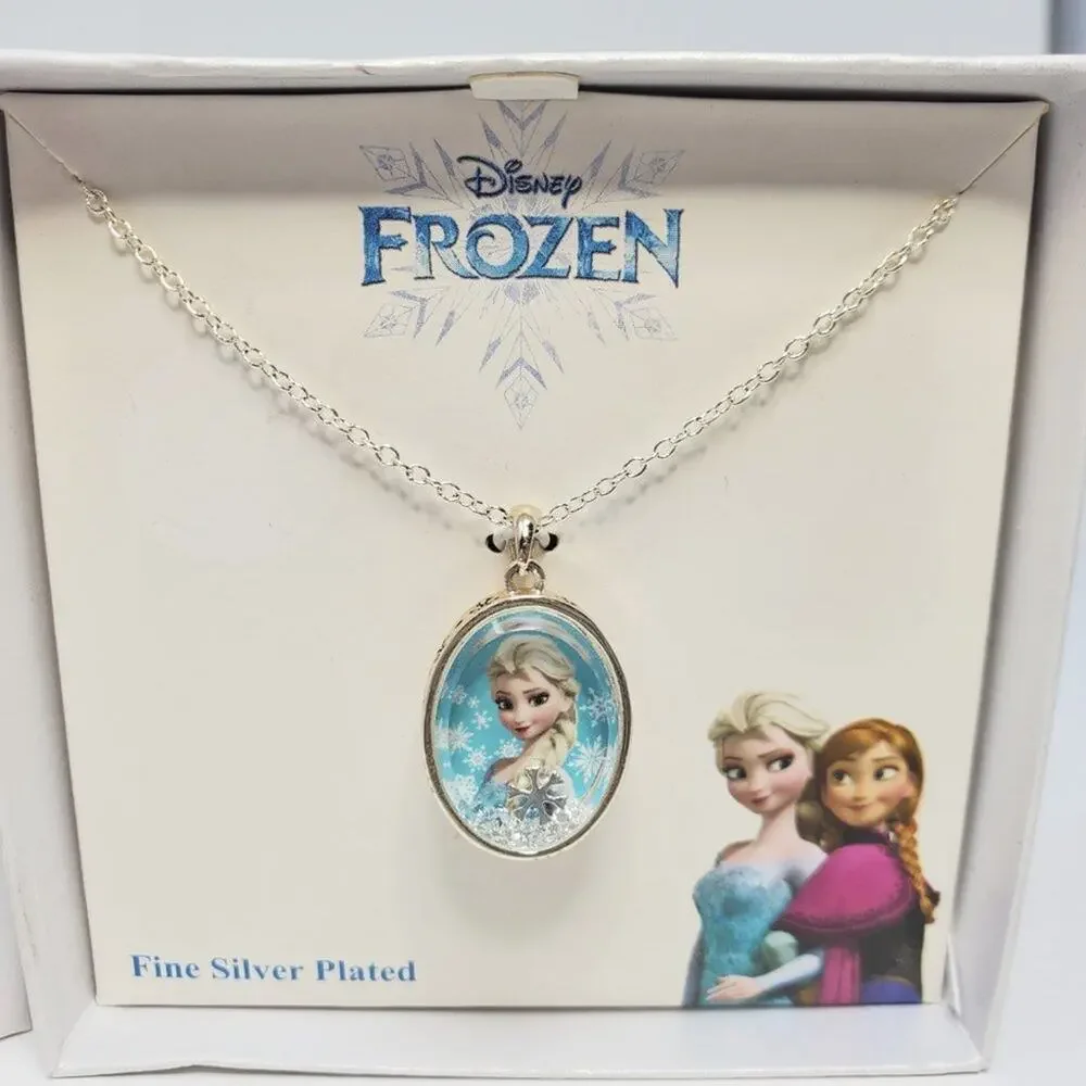 Disney Frozen Elsa Shaker Necklace Silver Blue Snowflake